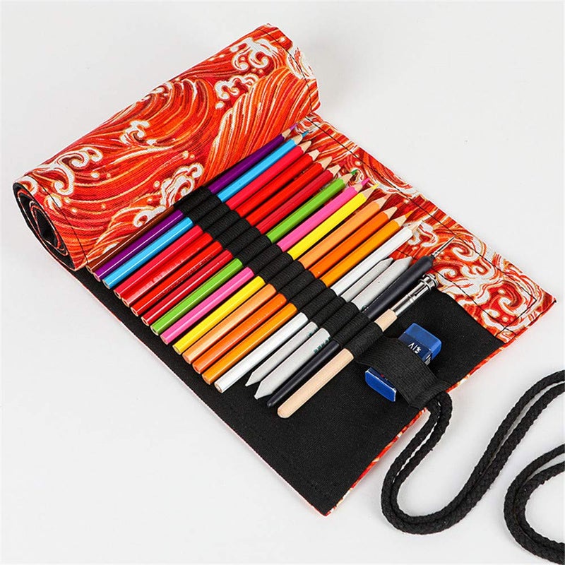 Funny live 36/48/72 Slots Colored Pencil Wrap Pencils Roll Holder Coloring Pencils Organizer Holder Colored Pen Paint Brush Storage Pouch Portable for Artist Student (Red ocean, 72 Slots) - Image 2
